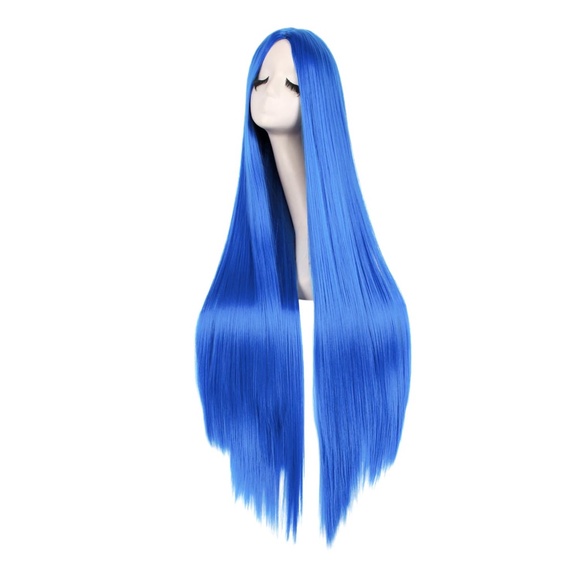 40" Long Bright Blue Straight Cosplay Wig, Anime Costume Party Hair for Women - Picture 3 of 5